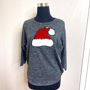 Love Scarlett | Holiday Sweater Shirt | Sequins Santa Hat Blouse Size Large